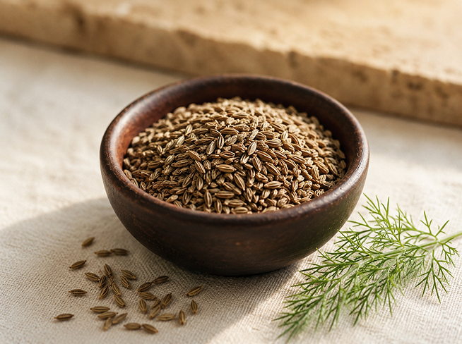 Bowl of cumin seeds used in The Milky Wave lactation tea for nursing moms