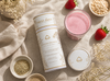 Milky Way Lactation Smoothie packaging with a glass of smoothie and ingredients on a textured surface.